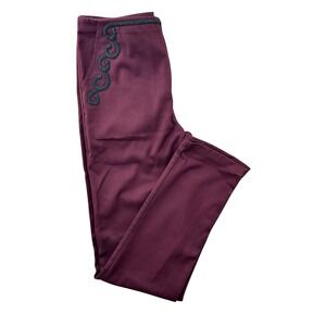 Devil Fashion Mens Burgundy Gothic Victorian Braided Scrollwork Trousers Pants‎